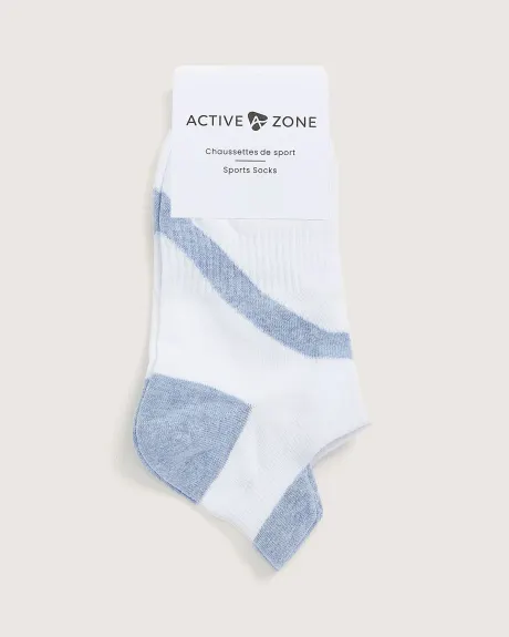 Contrast Stripe Ankle Sports Socks with Tab, White - Active Zone
