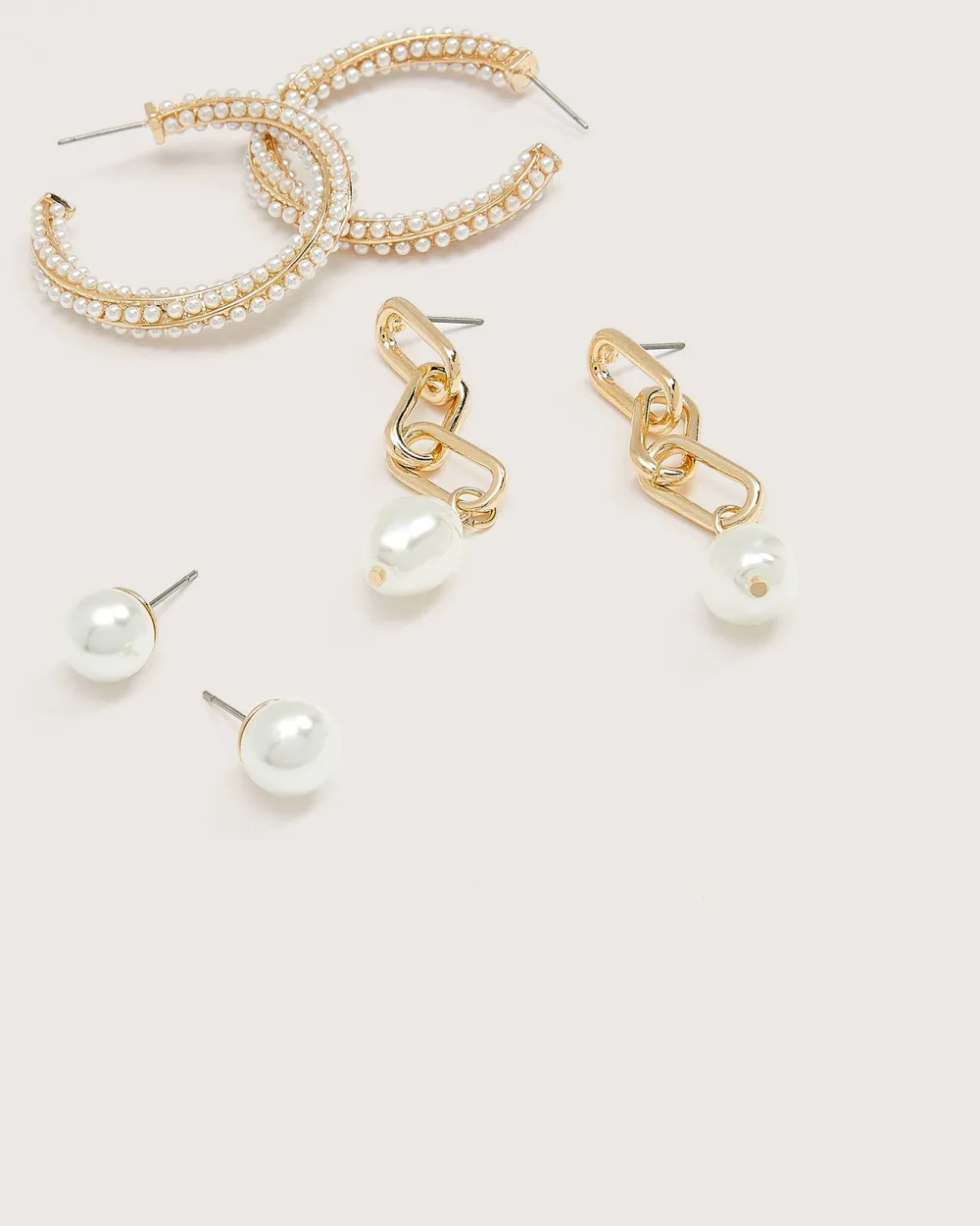 Assorted Golden Pearl Earrings, Set of 3 - Addition Elle