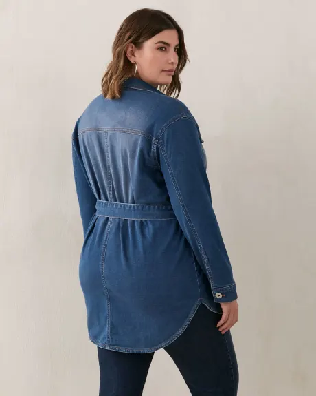 Denim Belted Shirt Jacket - Addition Elle