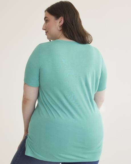 Linen Blend V-Neck Long T-Shirt