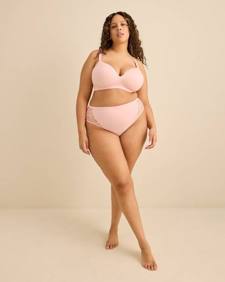Soutien-gorge pigeonnant rose avec ailes en dentelle, sans armatures - D&eacute;esse Collection