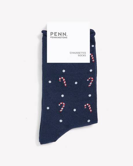 Blue Crewsocks with Candy Cane Print