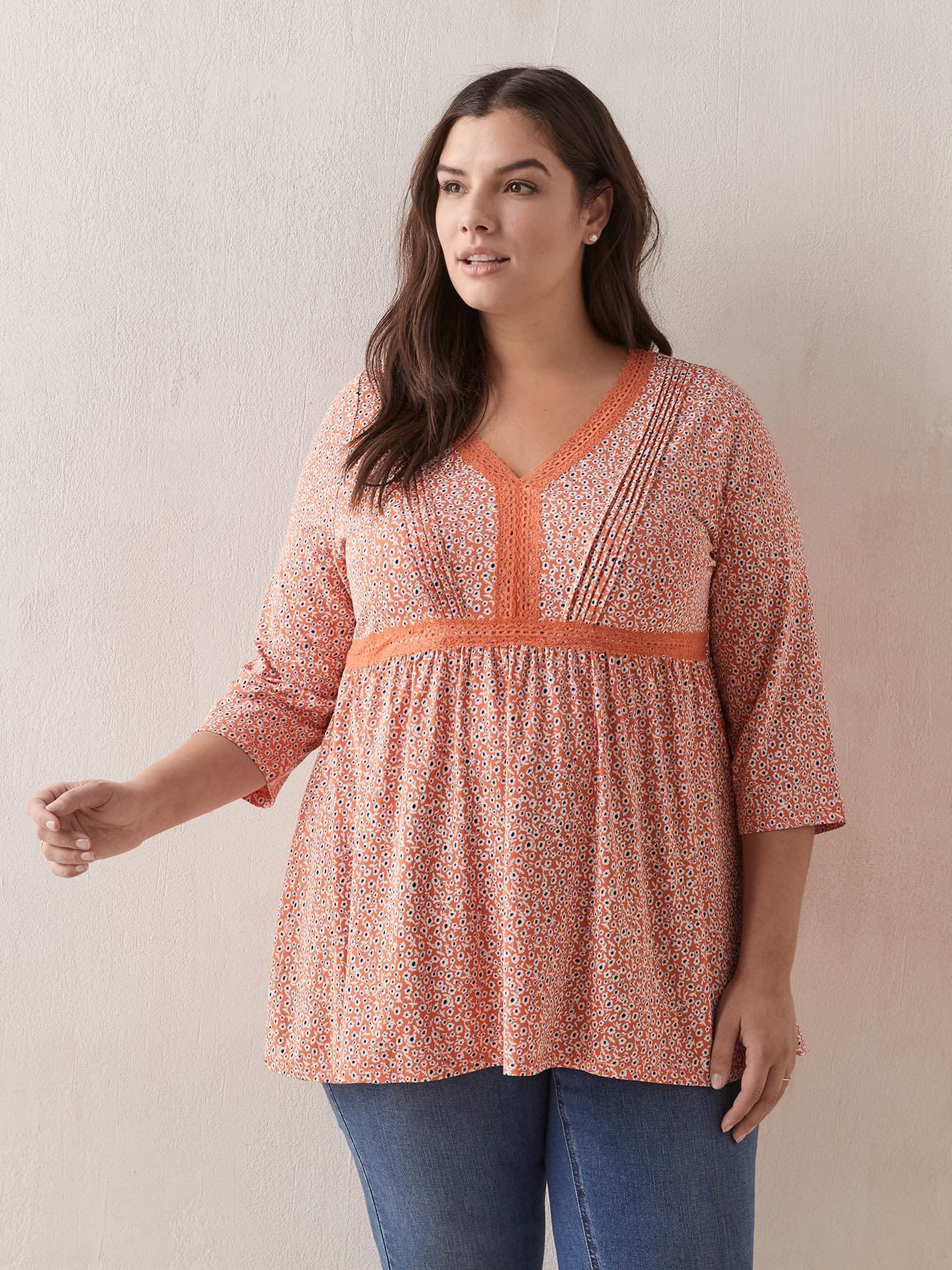 Printed Babydoll Tunic Top In Every Story Penningtons