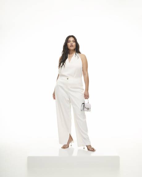 Camisole licou en satin blanc avec encolure en V - Addition Elle