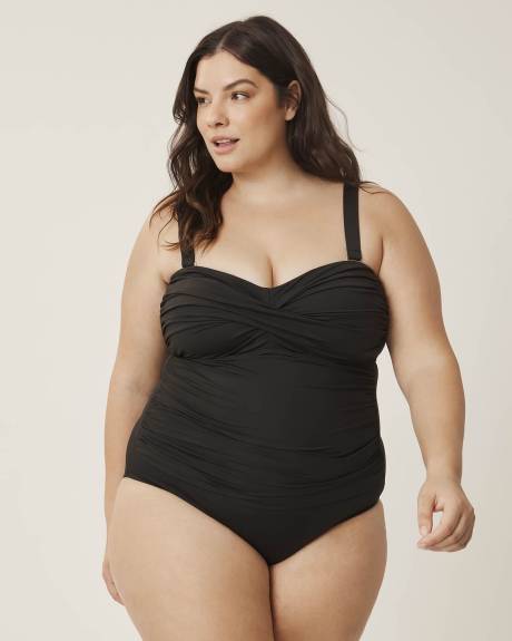 Maillot une pièce froncé noir avec bandeau torsadé - Anne Cole