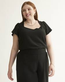Black Sweetheart Blouse with Flutter Sleeves