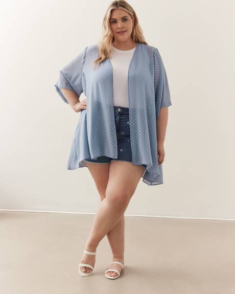 Kimono à pois texturés avec manches mi-longues