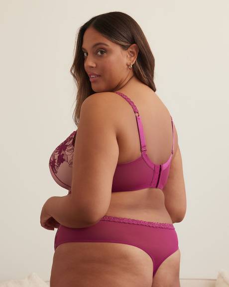 Microfibre Thong with Lace and Embroidered Mesh - Déesse Collection
