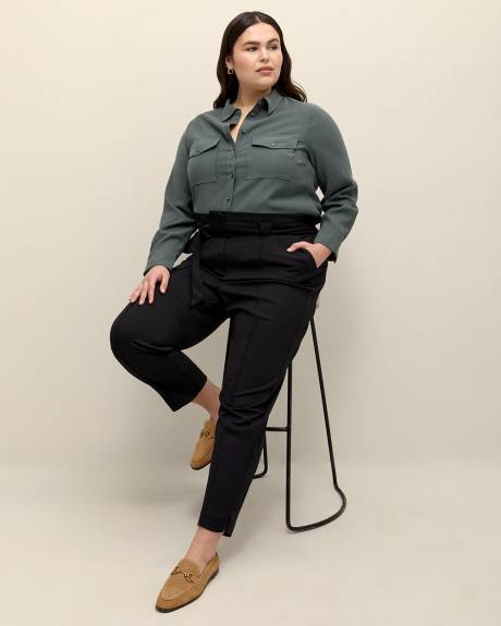 Petite, Black Paper Bag Tapered-Leg Pants