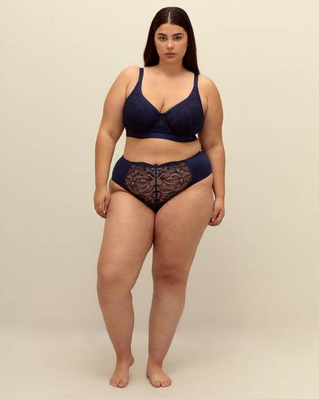 Blue High-Cut Satin and Lace Brief - Déesse Collection