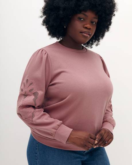 Crewneck Sweatshirt with Guipure at Elbows - Addition Elle