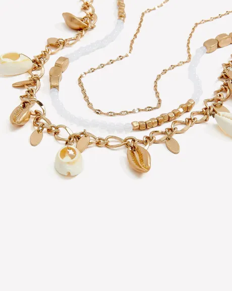 Short Multi-Layer Necklace with Seashell Charm Drops