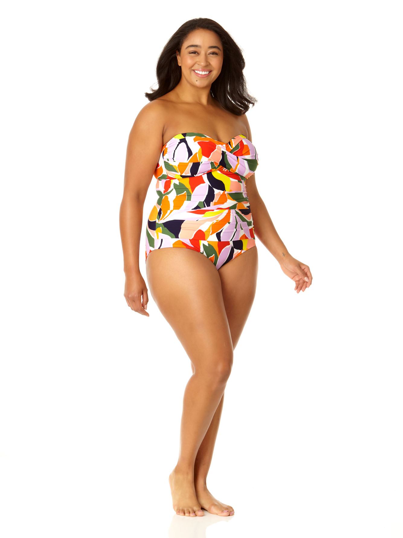 Swimsuits For All Women's Plus Size Ruched Twist Front One Piece Swimsuit  16 Black 