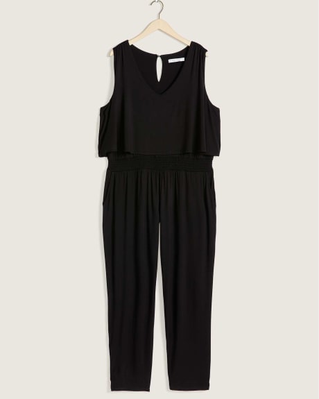 Solid Sleeveless Jumpsuit With Smocked Waist - In Every Story