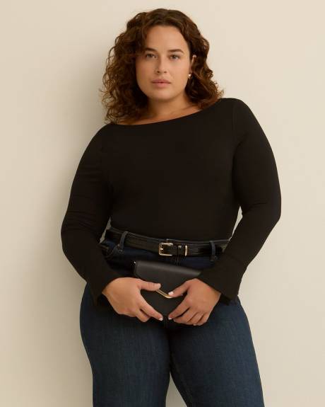 Draped Boatneck Long-Sleeve Top - Addition Elle