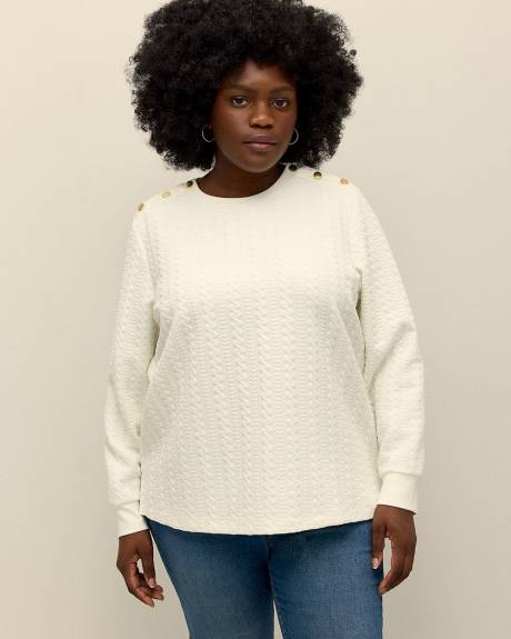 Crewneck Sweatshirt with Buttons at Shoulders