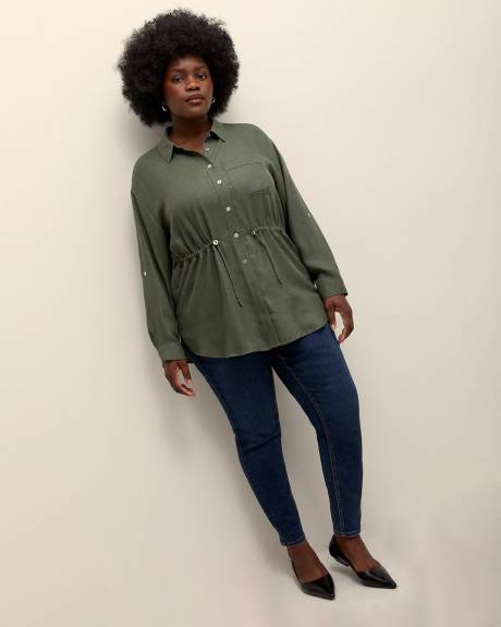 Military Shirt with Long Rolled Sleeve and Elastic Waist - Addition Elle