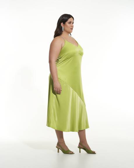 Satin Slip Midi Dress with Rhinestones Straps - Addition Elle