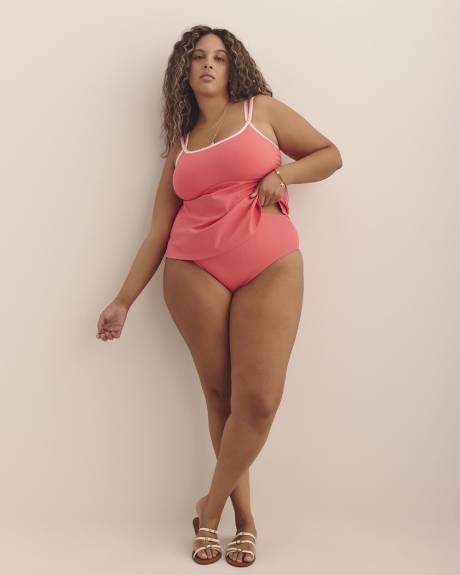 Culotte de bikini taille haute corail, coupe cheeky