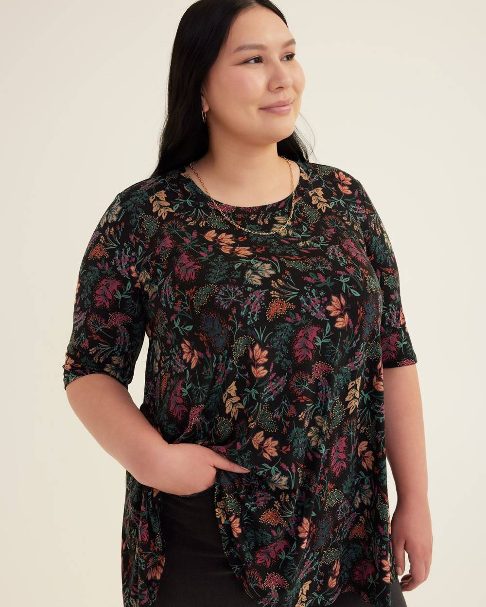 Elbow-Sleeve Sweetheart Swing Top