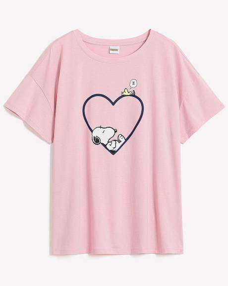 Lilac Short-Sleeve Pyjama Top with Snoopy Heart Print - ti Voglio
