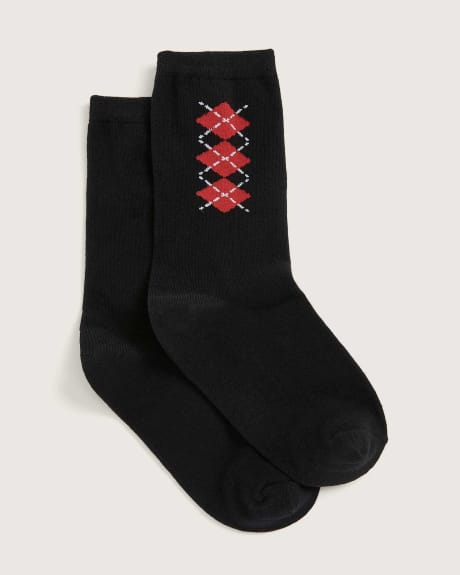 Argyle Placement Motif Crew Socks - In Every Story