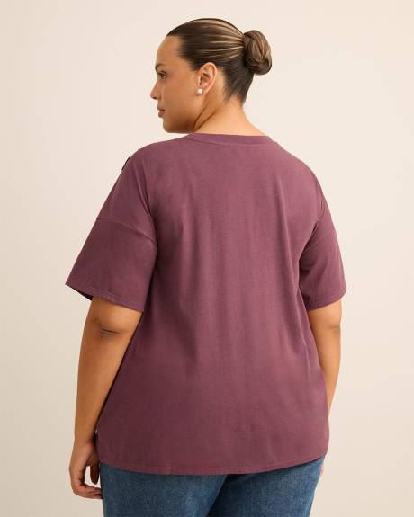 Crewneck Knit Top with Leaf Rhinestone Embellishment