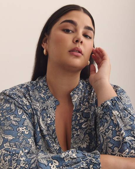 Responsible, Long-Sleeve Mao Split Neck Blouse