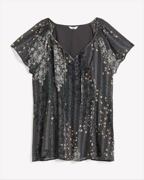 Scoop-Neck Blouse with Short Flutter Sleeves