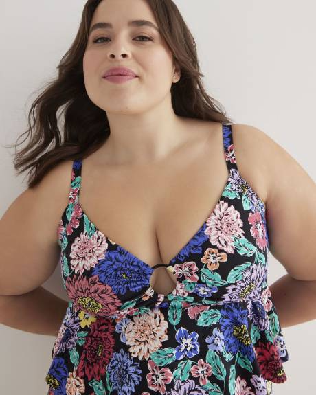 Printed Ruffled Tankini with Peekaboo