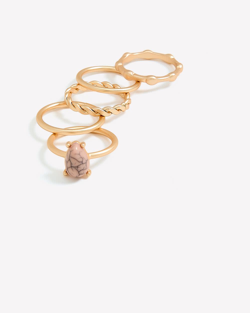 Assorted Matte Gold Rings, Set of 5