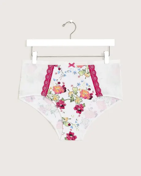 Floral Brief with Lace and Mesh - Déesse Collection