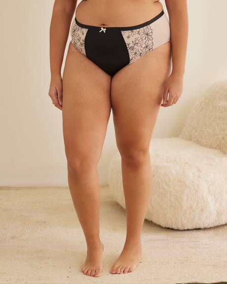 High-Cut Microfibre Brief with Embroidered Mesh - Déesse Collection