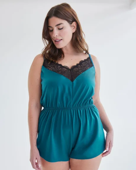 Solid Boudoir Sleeveless Romper with Lace Accents - Déesse Collection