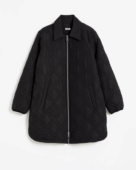 Manteau asymétrique matelassé, tissu responsable