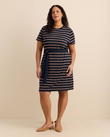 Blue Striped Knit Dress with Removable Belt