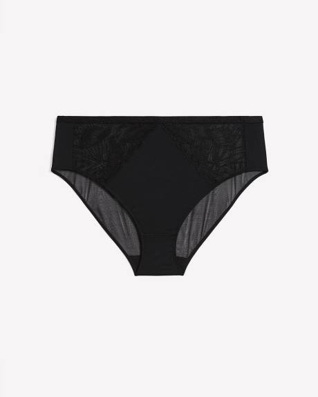 Culotte échancrée noire avec dentelle et mesh - Déesse Collection