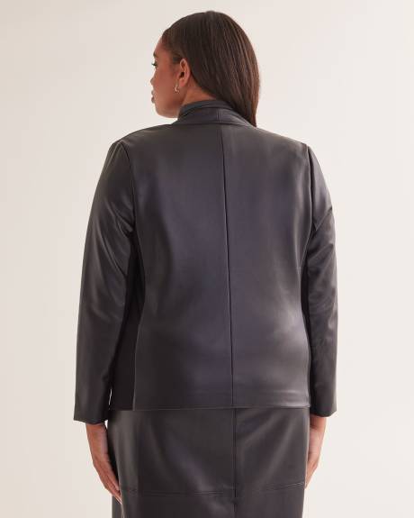 Black Faux Leather Jacket with Knit Inserts