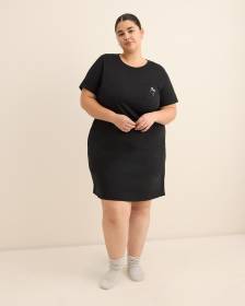 Black Short-Sleeve Sleepshirt with Bow on Chest Pocket - ti Voglio