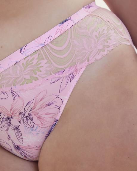 Culotte échancrée en microfibre avec imprimé floral et dentelle - Déesse Collection