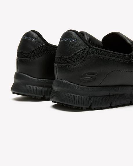 Wide Width, Black Faux Leather Nampa Annod Work Shoe - Skechers