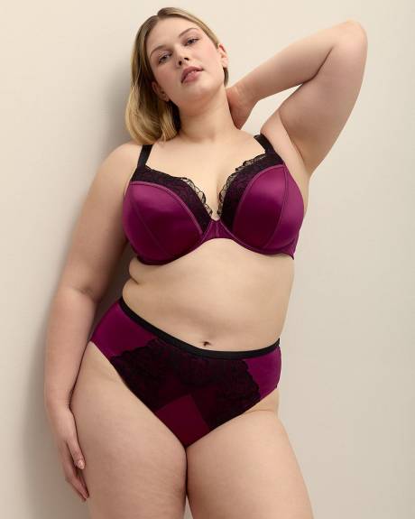 Magenta High-Cut Brief with Floral Embroidery - Déesse Collection