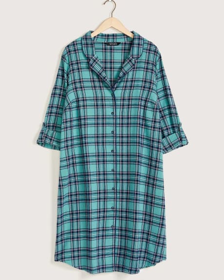 Plaid Button-Down Flannel Sleepshirt - tiVOGLIO
