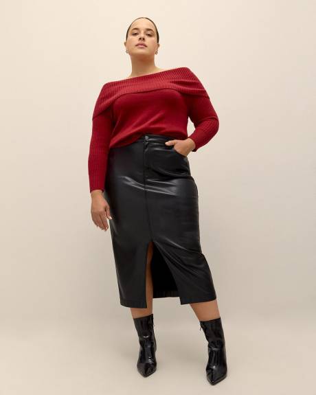 Black Faux-Leather Midi Skirt - Addition Elle