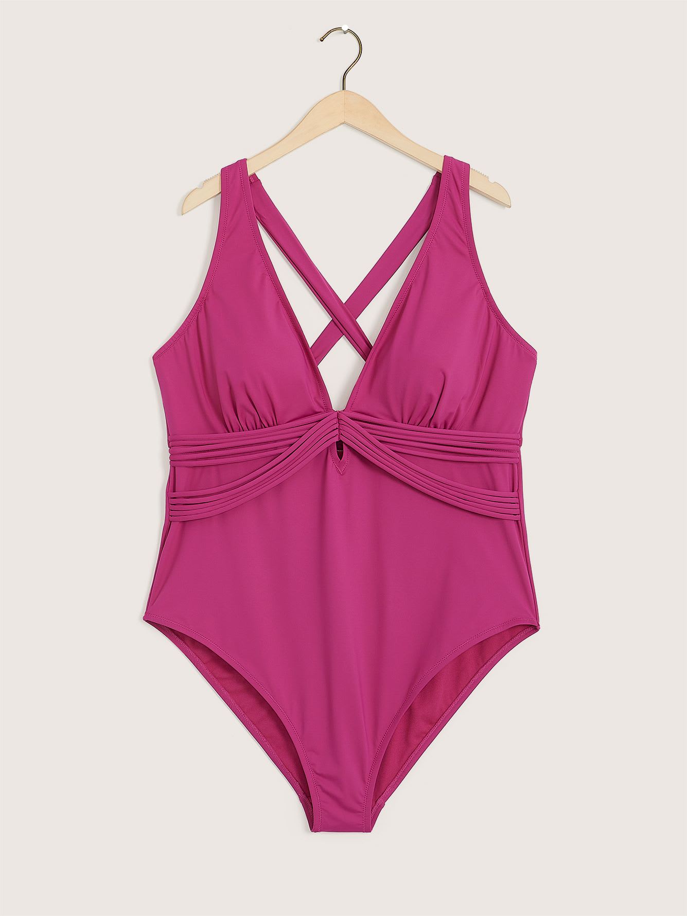 Solid V-Neck One-Piece Swimsuit | Penningtons