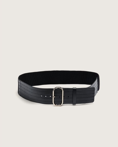 Wide Black Faux Leather Elastic Belt