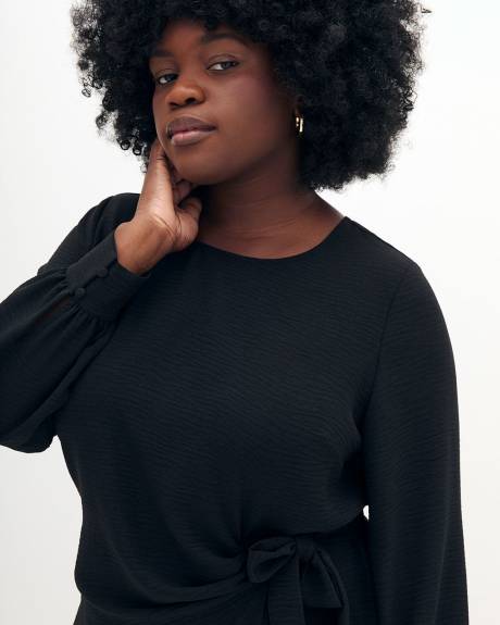 Black Woven Dress with Knotted Waist - Addition Elle
