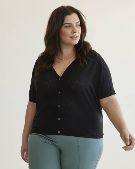 Short Cardigan Cocoon-Shape with 3/4-Sleeve