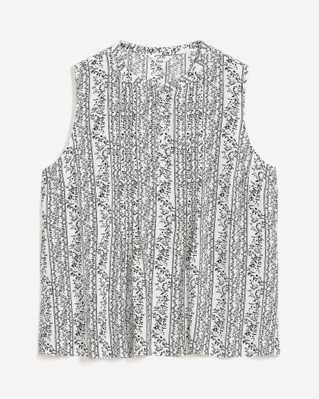 Blouse sans manches plissée à col mandarin, tissu responsable