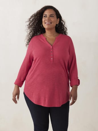 Henley Top with Rolled-Up Sleeves